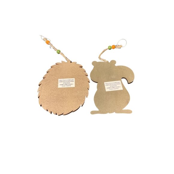 Cute Hedgehog & Squirrel Wooden Hanging Decorations - Picture 2 of 6